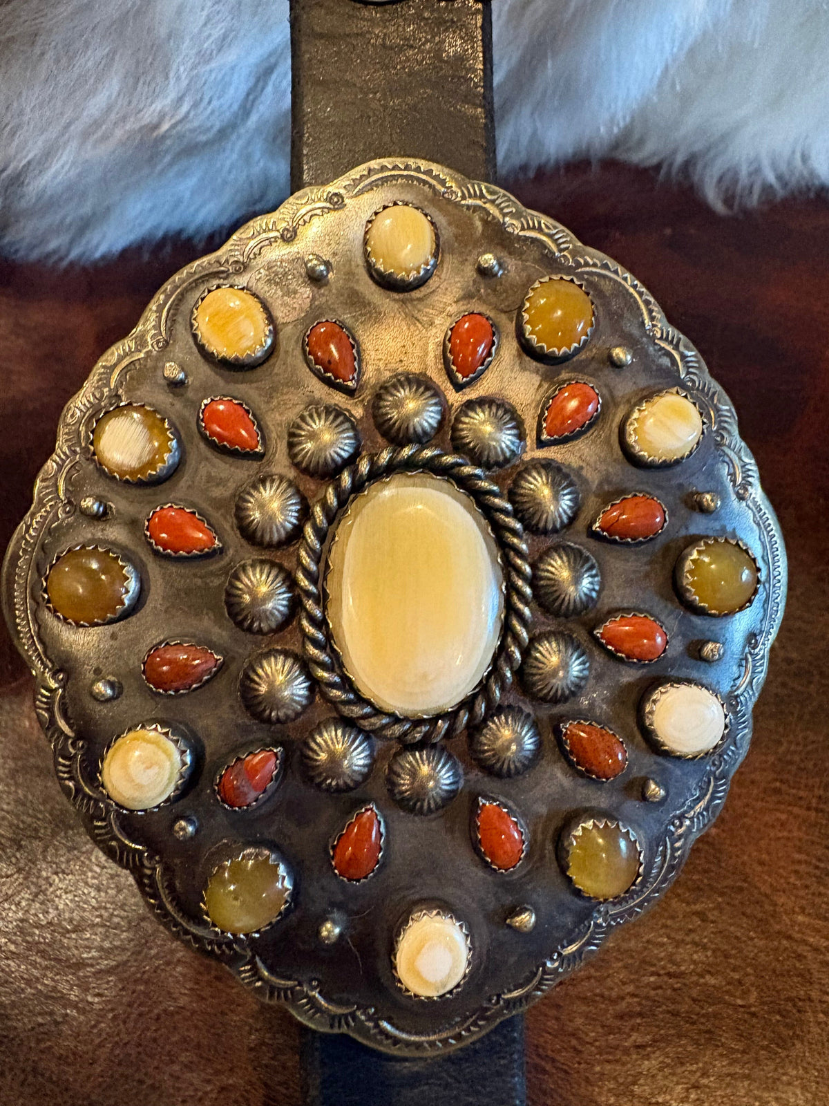 Horn/Burnt Orange/German Silver Belt - BBAR45