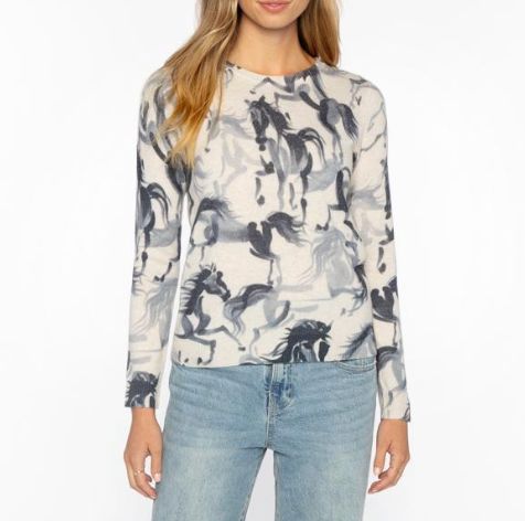 Horse Print Crew Cashmere Sweater - LSSC6H