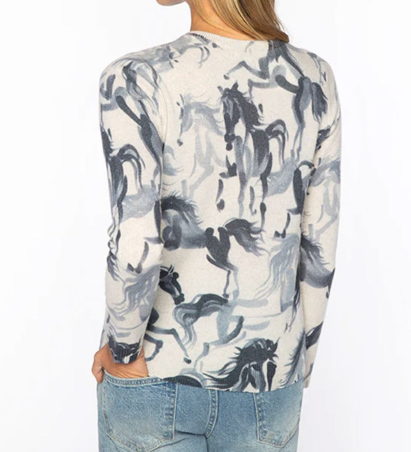 Horse Print Crew Cashmere Sweater - LSSC6H