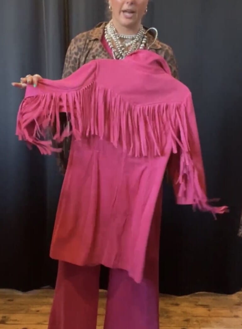 Hot Pink Fringed Faux Suede Snap Dress - 4262HP