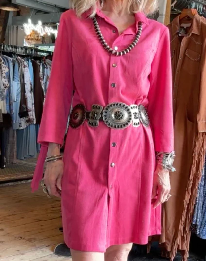 Hot Pink Fringed Faux Suede Snap Dress - 4262HP