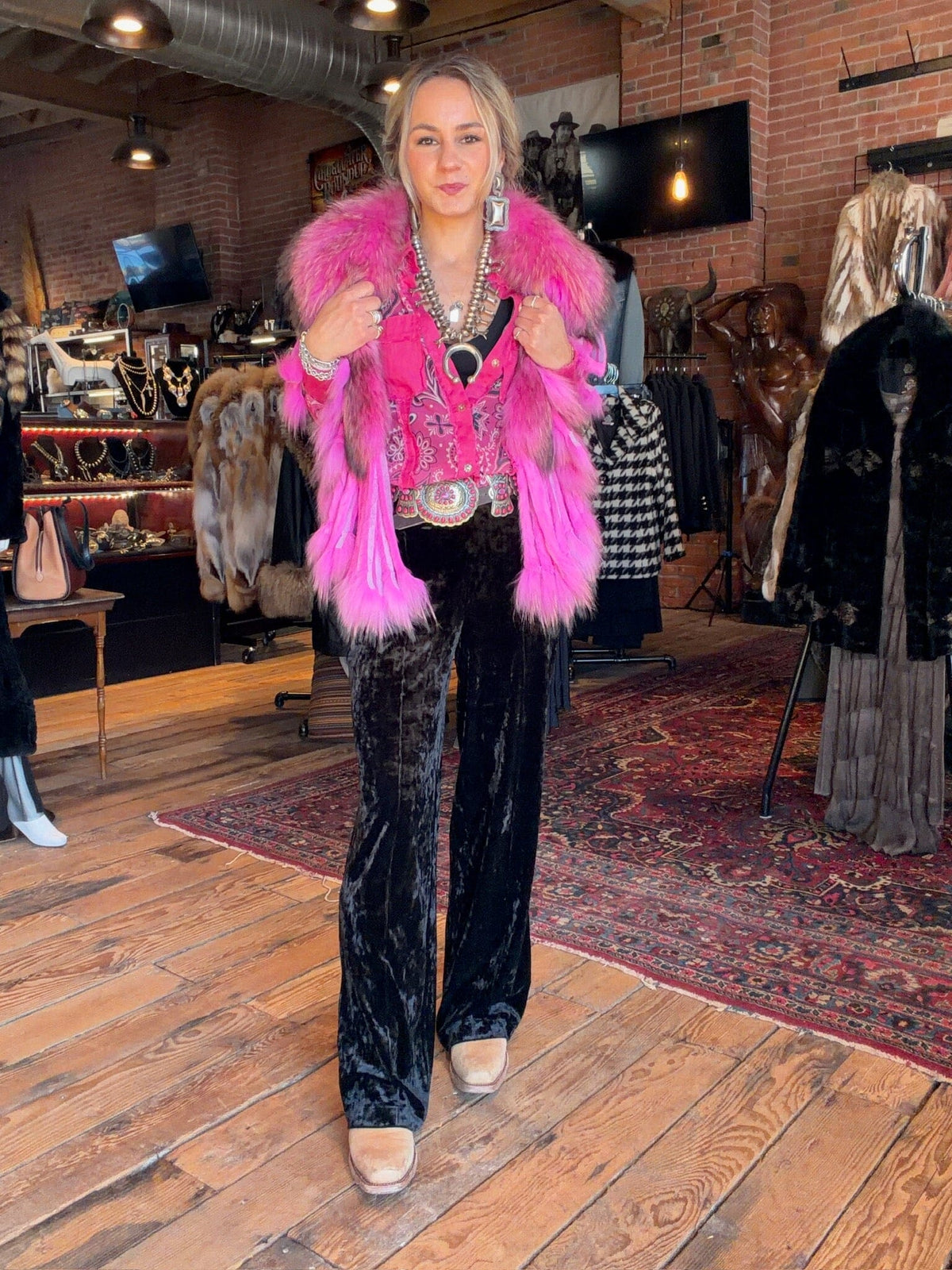 Hot Pink Raccoon Collar With Rabbit Fringe - MKCOLR-HP