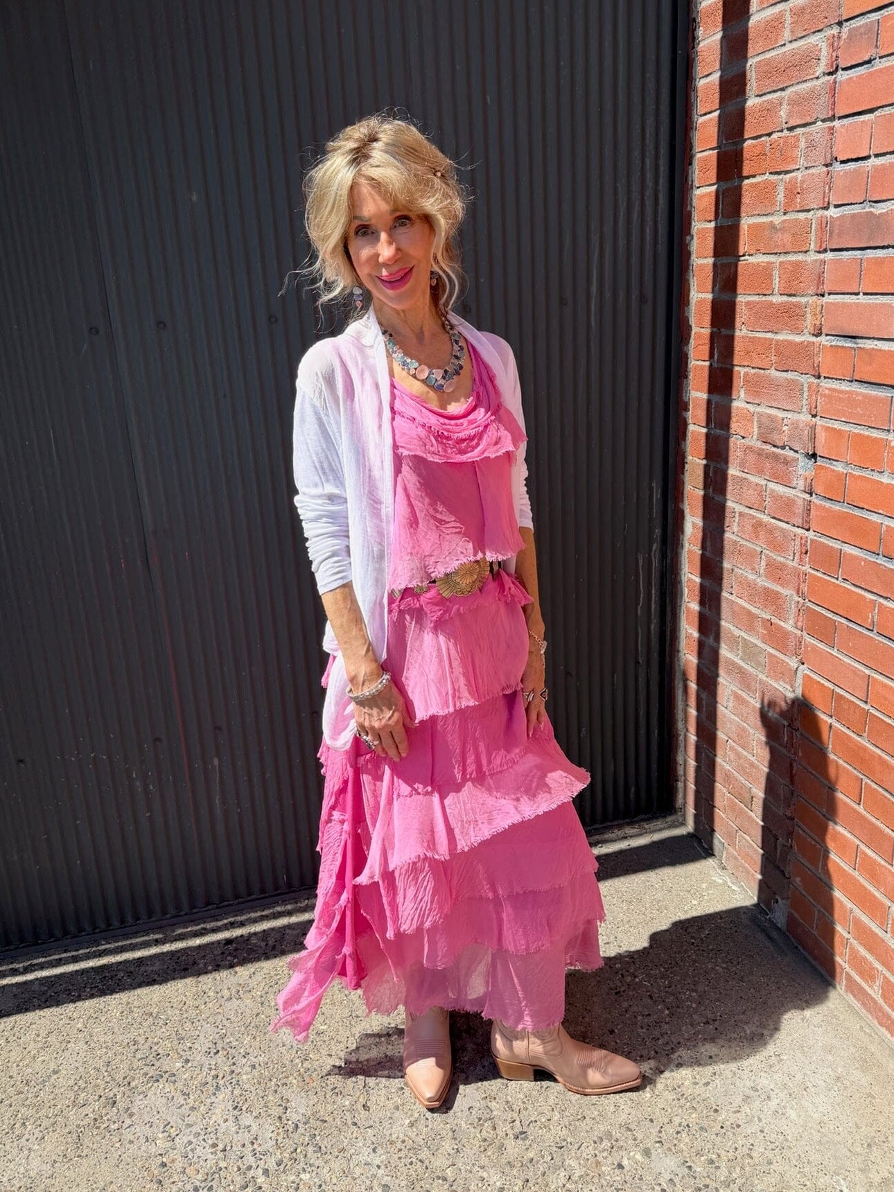 hot pink tiered maxi dress Daring Diva V Neck Smocked Ruffle Tiered Maxi Dress M Hot Pink, Women's, Size: Medium