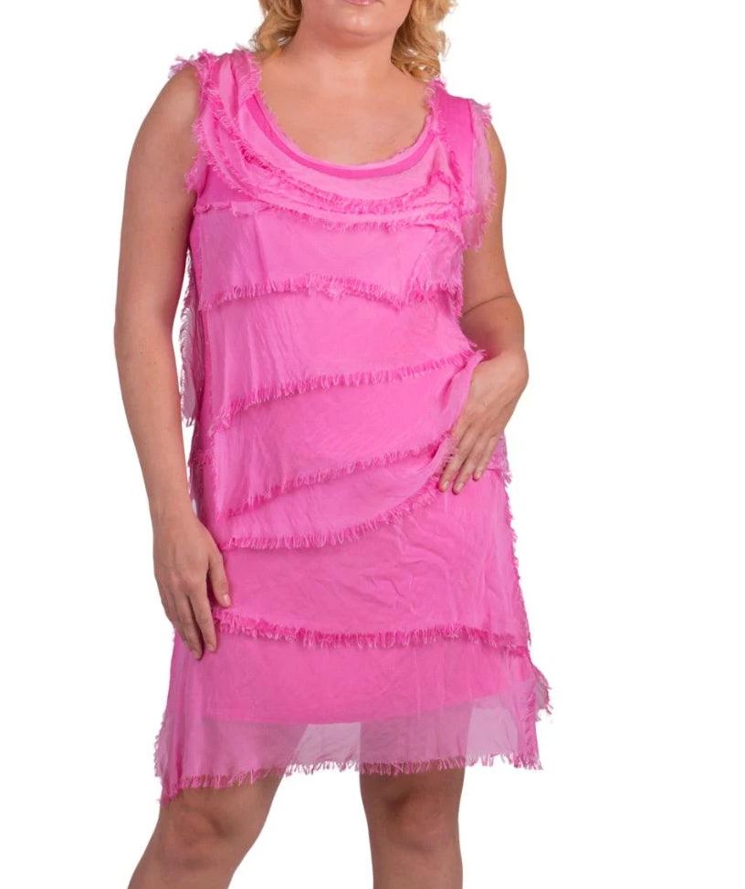 Hot Pink Tiered Silk Cocktail Dress - DGG1-HP