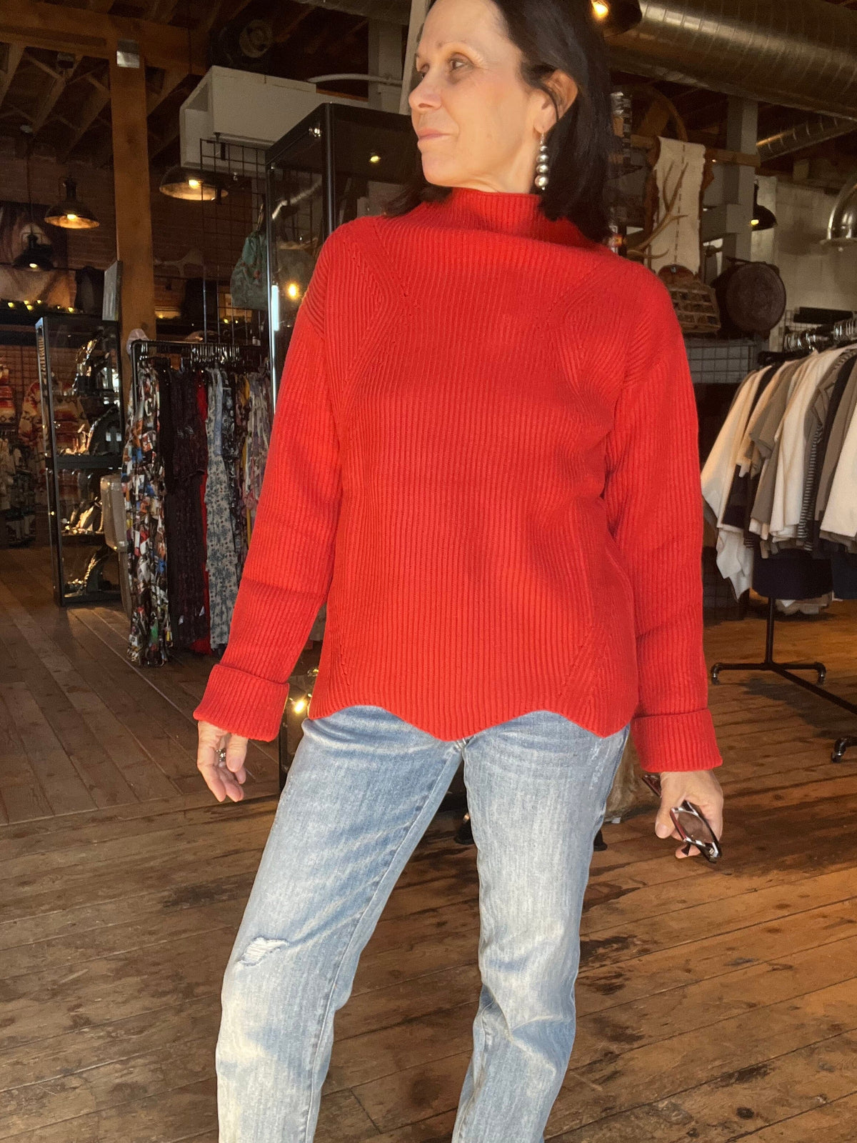 Hyacinth Scalloped Red Sweater - Lysse - LY3732R