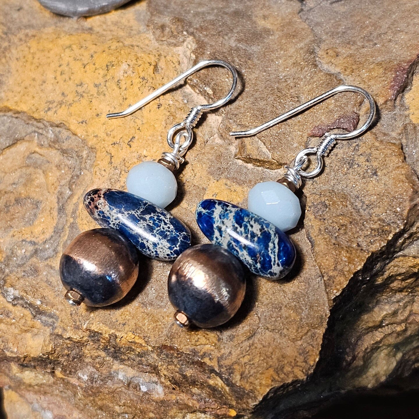 Impression Jasper, Amazonite and Copper Pearl Earrings - ESZ176