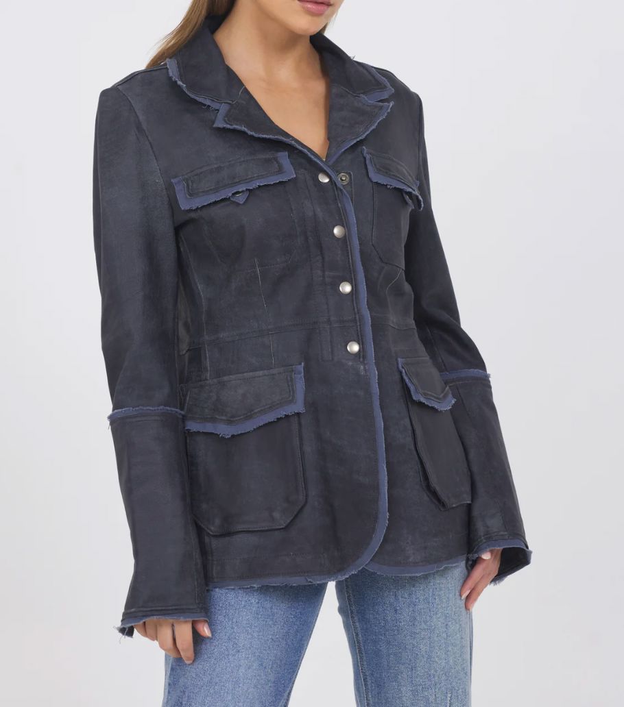 Indigo Distressed Leather Jacket - 593JI