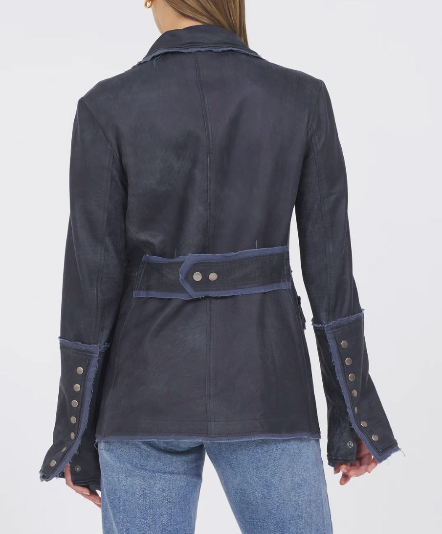 Indigo Distressed Leather Jacket - 593JI
