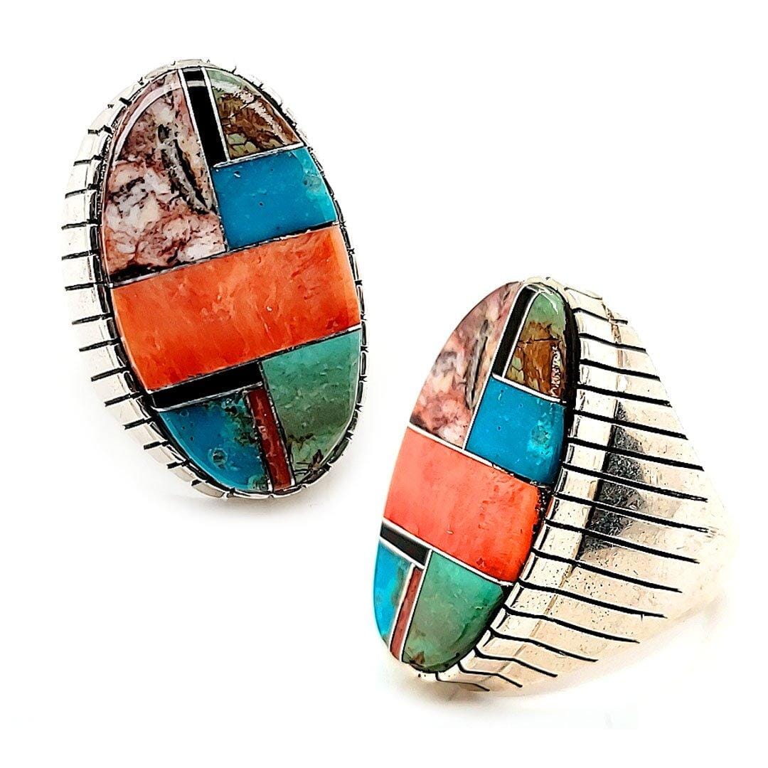 Inlaid Multi Stone Ring - Size 12 - R313