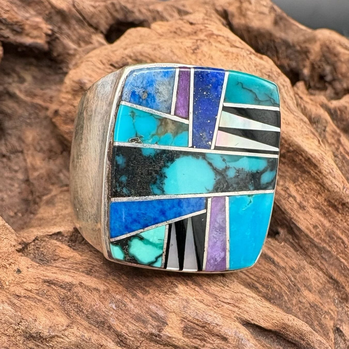 Inlay, Lapis, Turquoise, Mother Of Pearl Ring - Size 13 - RMH403