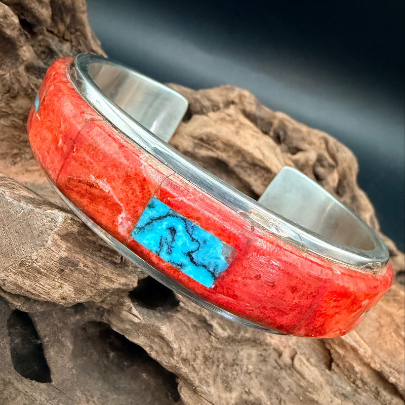 Inlay Spiny Oyster/Turquoise/Sterling Cuff - CMH231