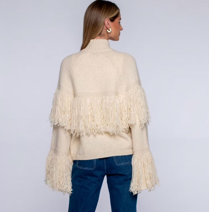 Ivory Carmen Fringed Cardigan Sweater - 294351