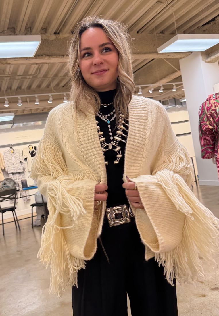 Ivory Carmen Fringed Cardigan Sweater - 294351