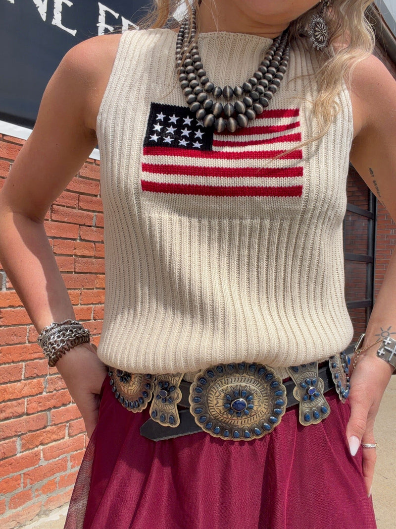 Ivory Flag Knit Tank - TSA3