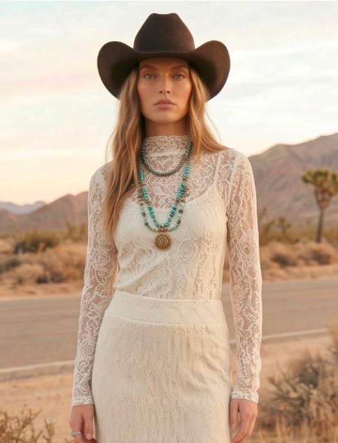 Ivory Lace Mock Neck Top - 4938VY