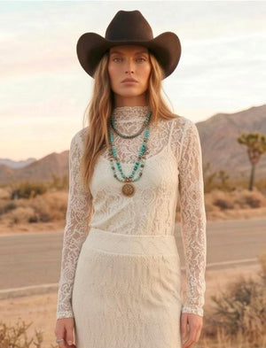 Ivory Lace Mock Neck Top - 4938VY