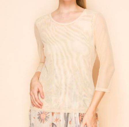 Ivory Mesh 3/4 Sleeve Blouse - 4352VY