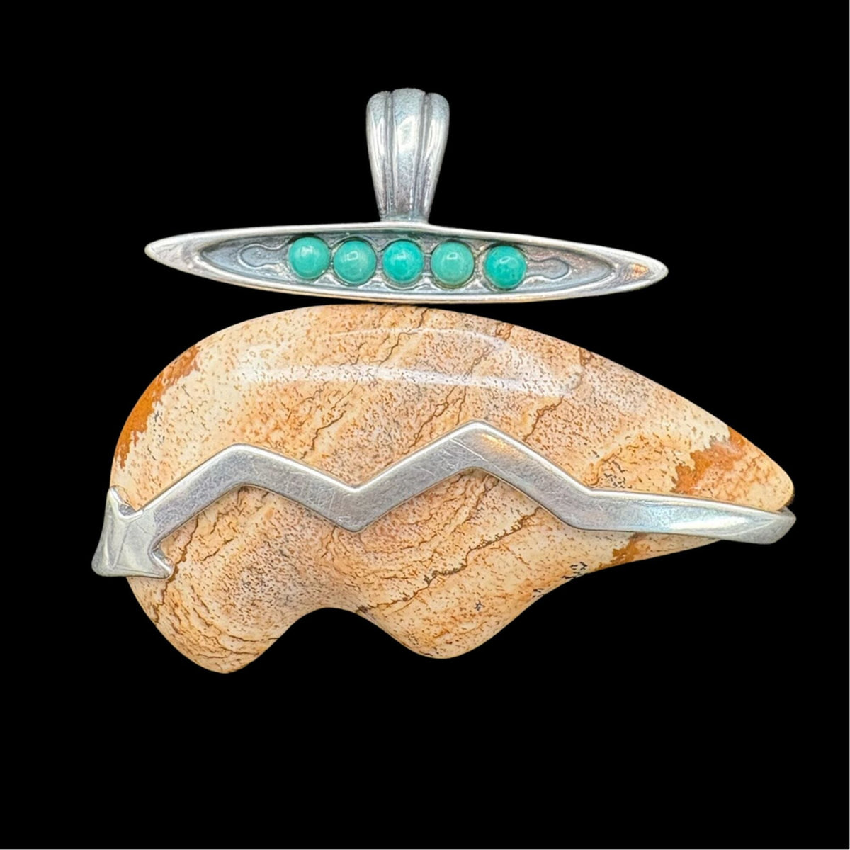 Jasper Bear/ Sterling/ Turquoise Pendent - PMH54