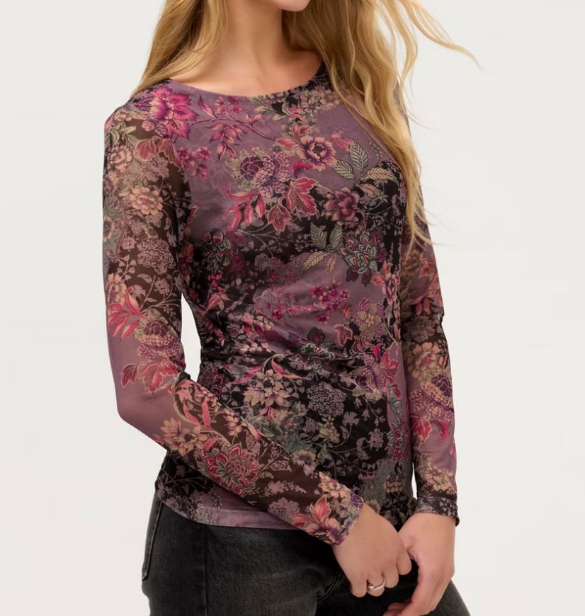 Jemma Long Sleeve Boat Neck Mesh Top