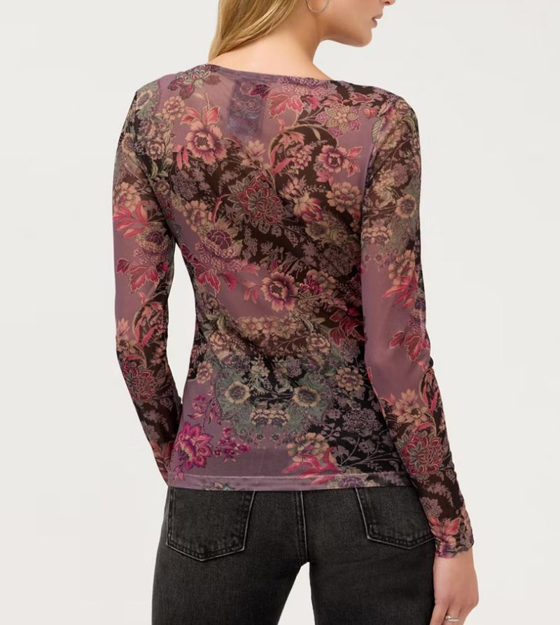 Jemma Long Sleeve Boat Neck Mesh Top