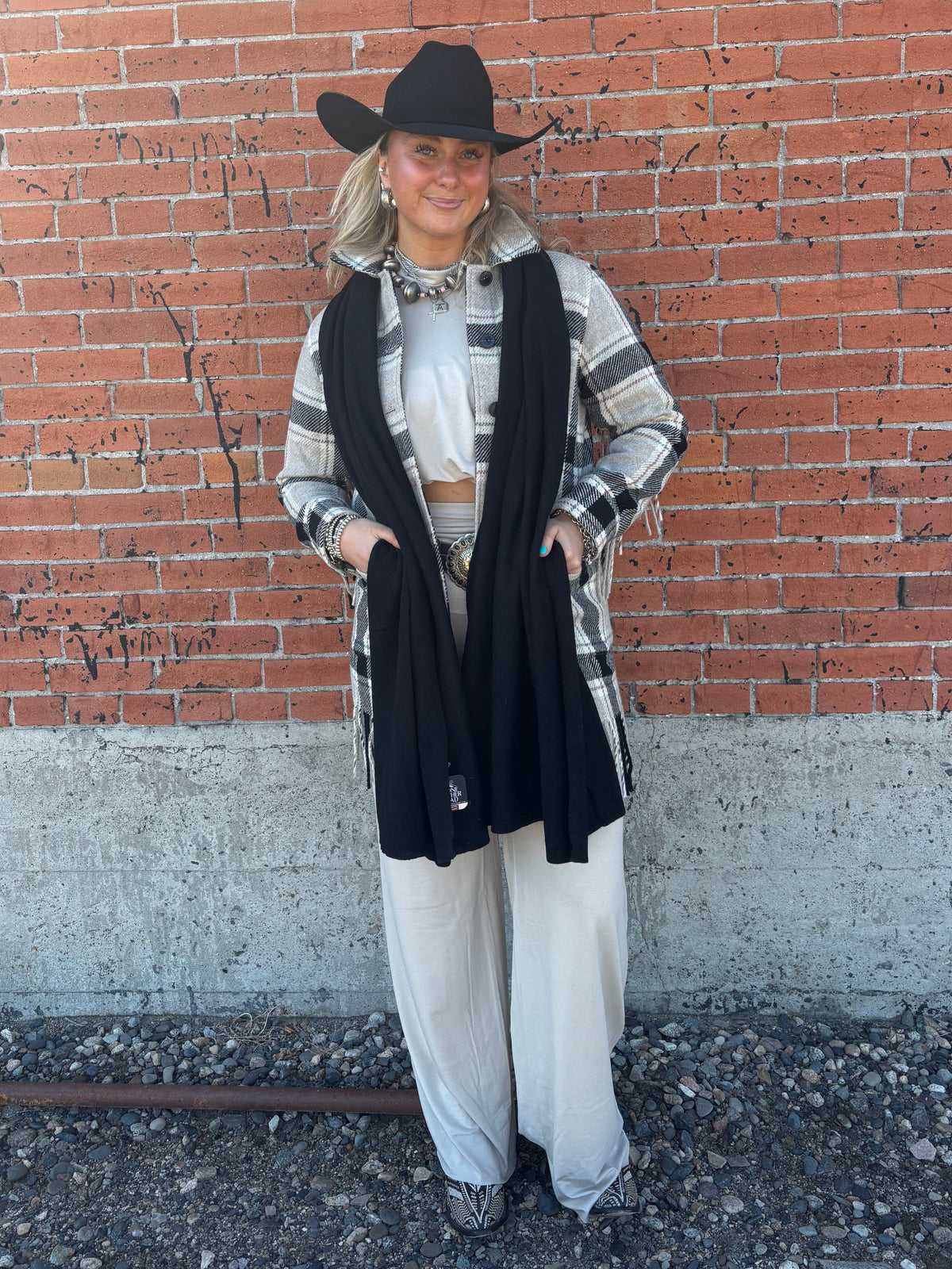 Jolene Black/Tan Plaid Fringe Jacket - Pendleton - TF682