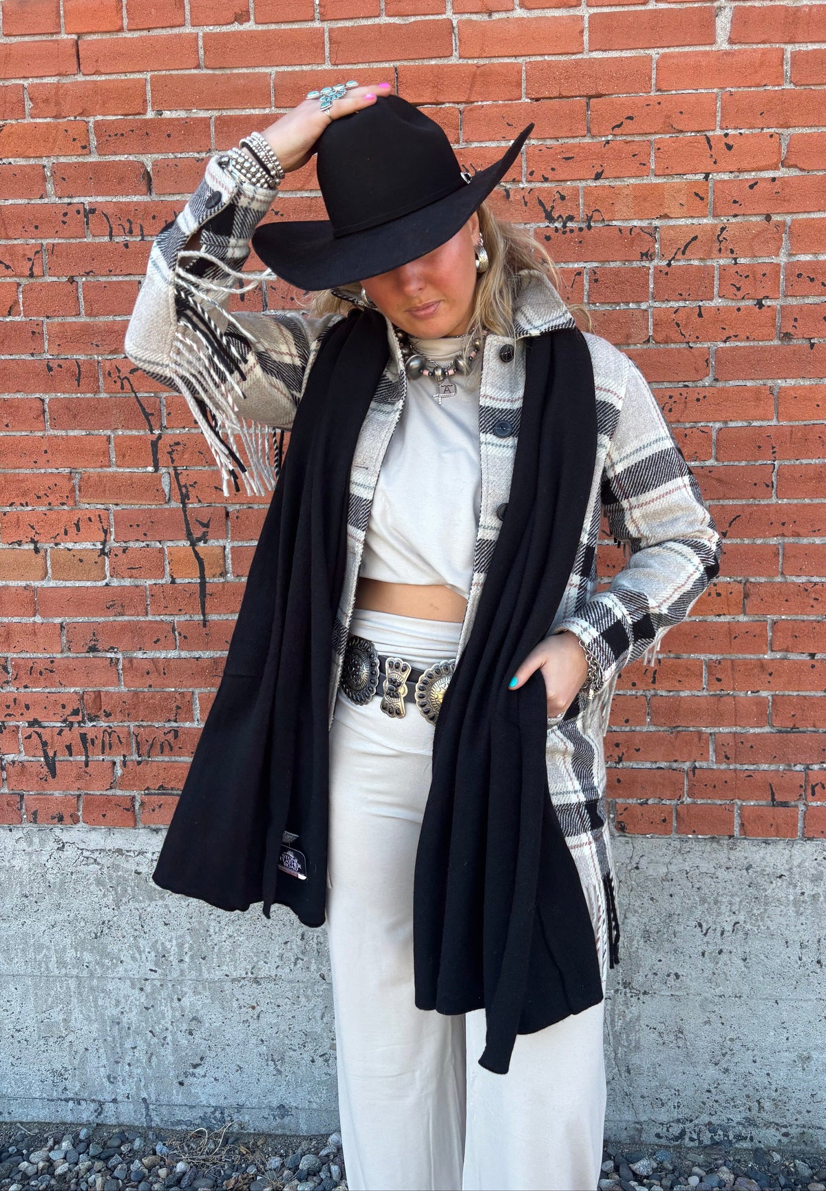 Jolene Black/Tan Plaid Fringe Jacket - Pendleton - TF682