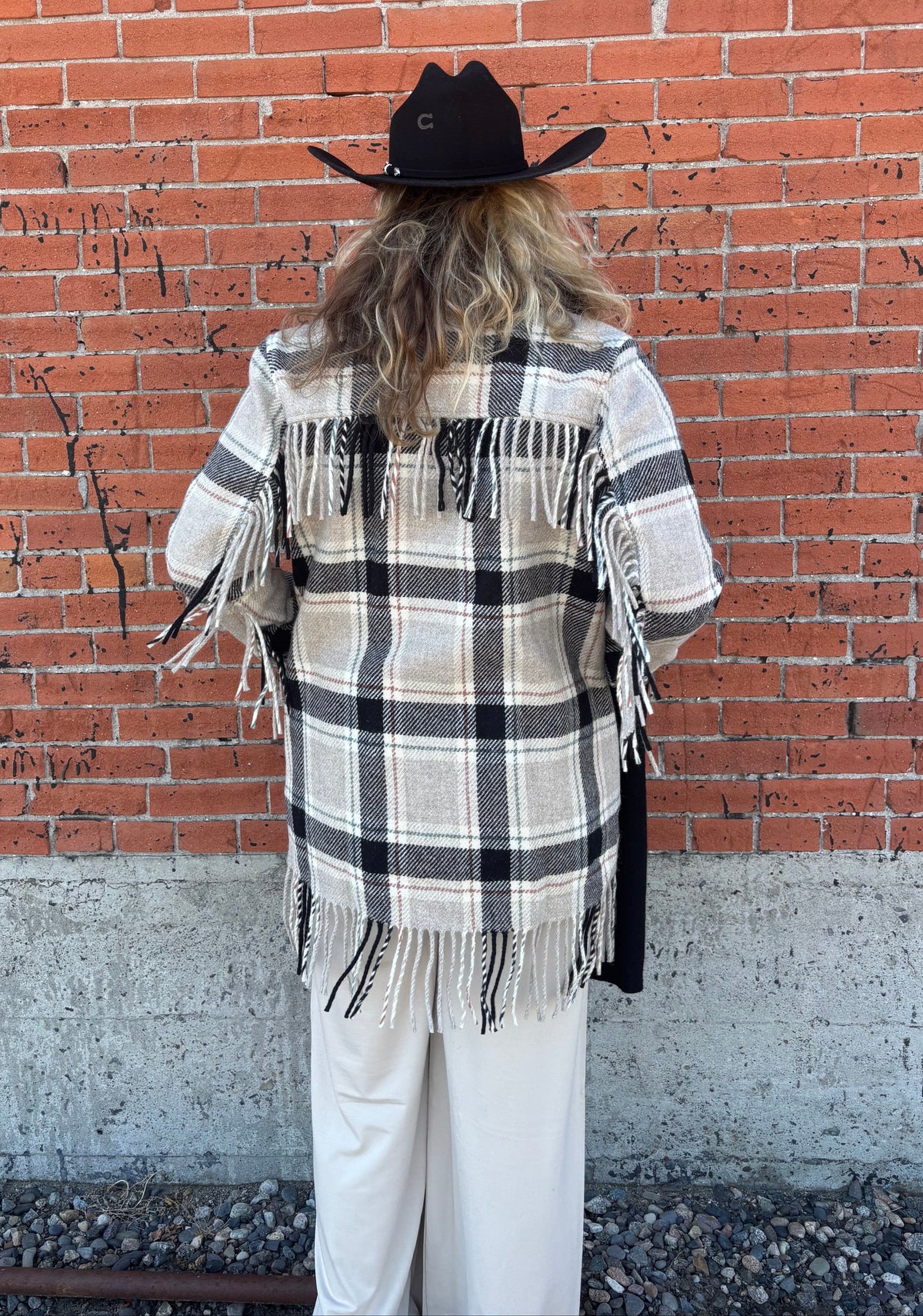 Jolene Black/Tan Plaid Fringe Jacket - Pendleton - TF682