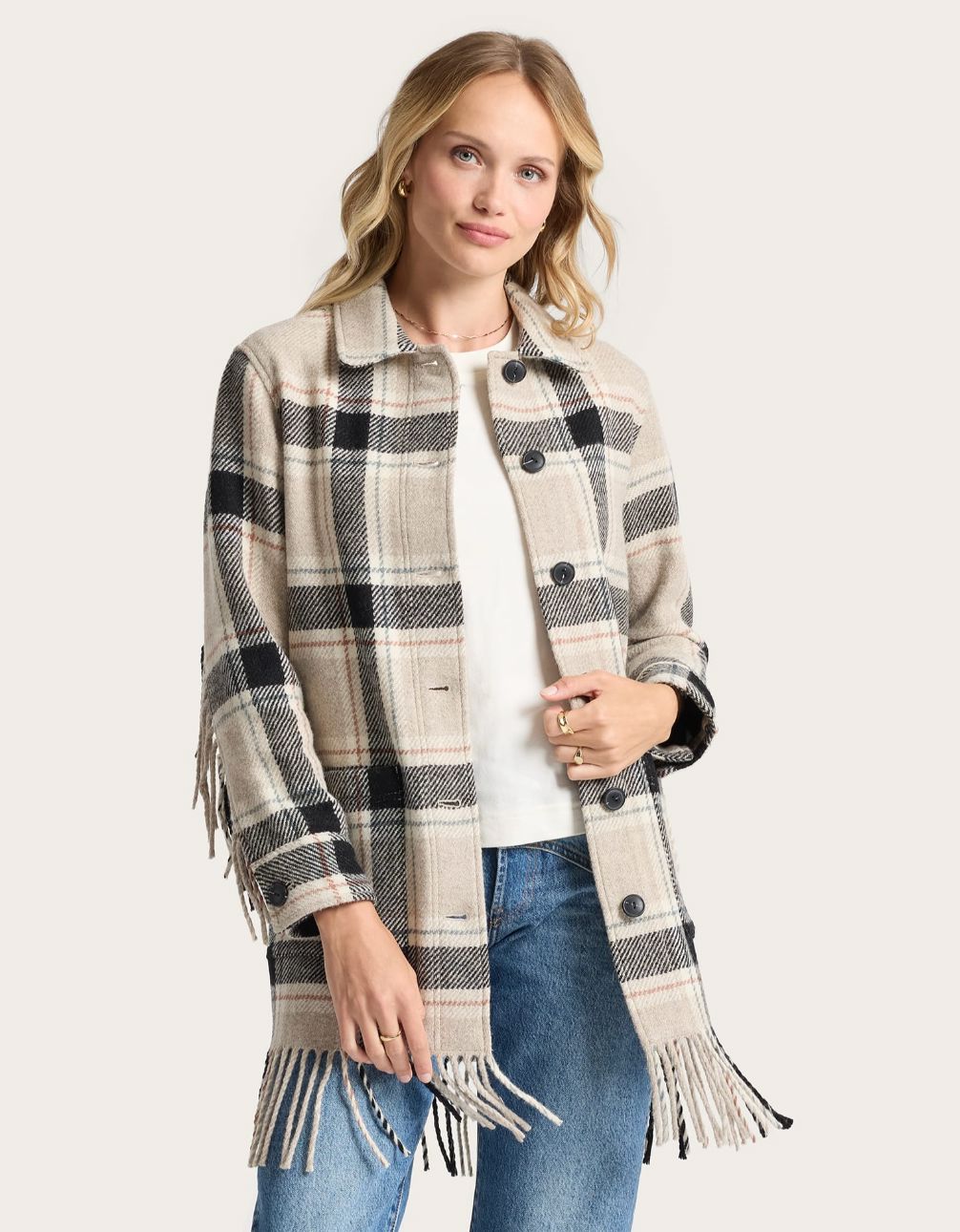 Jolene Black/Tan Plaid Fringe Jacket - Pendleton - TF682