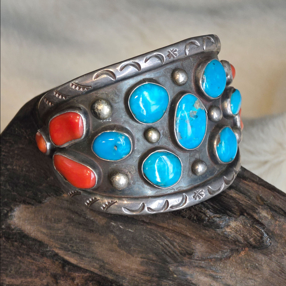 JW C AZ Turquoise & Coral Cuff - CAZ32