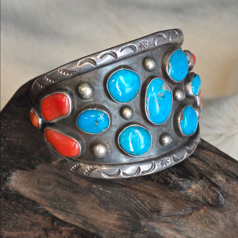 JW C AZ Turquoise & Coral Cuff - CAZ32