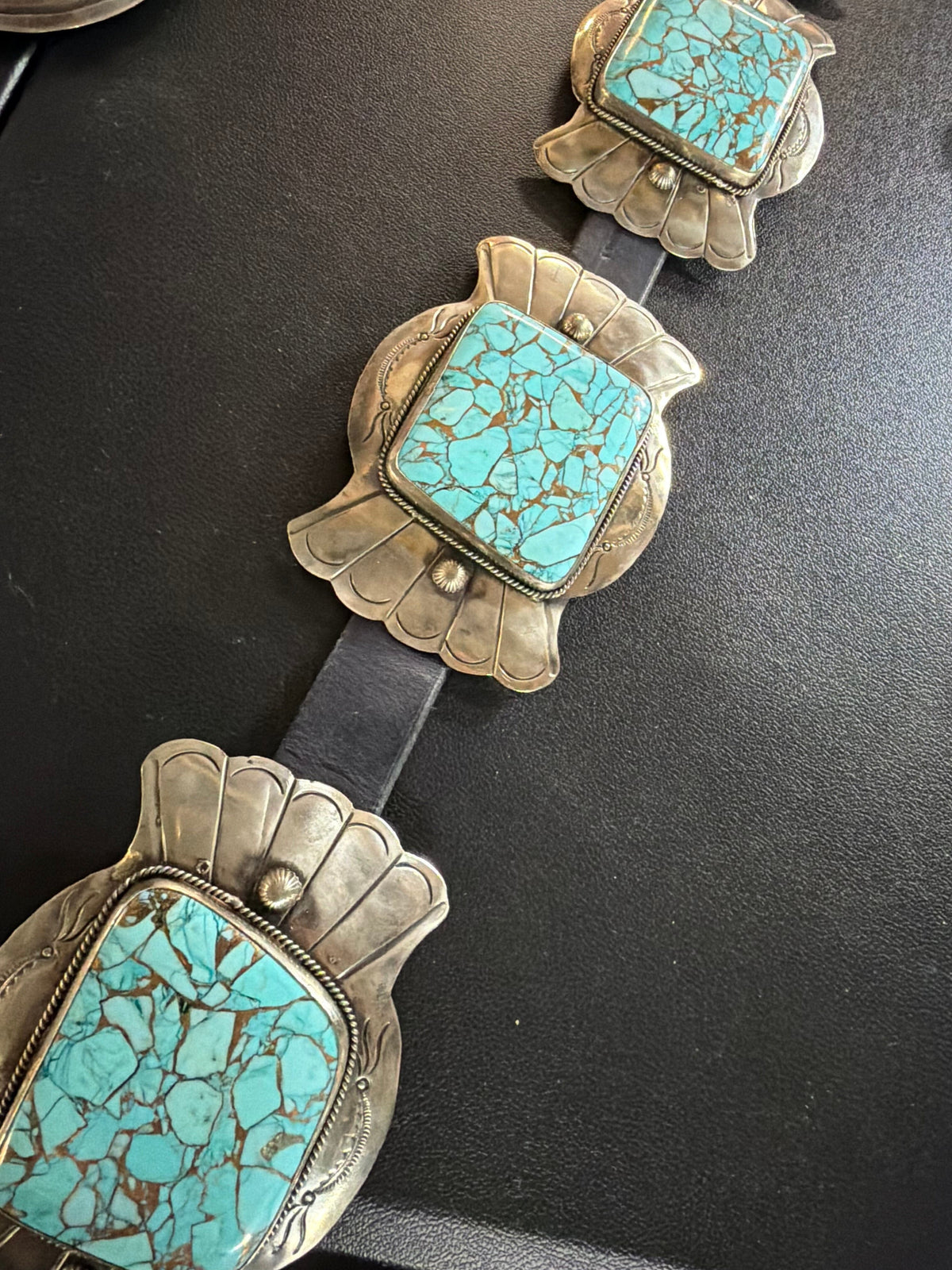 Kingman Turquoise Inlay/German Silver Belt - BBAR306