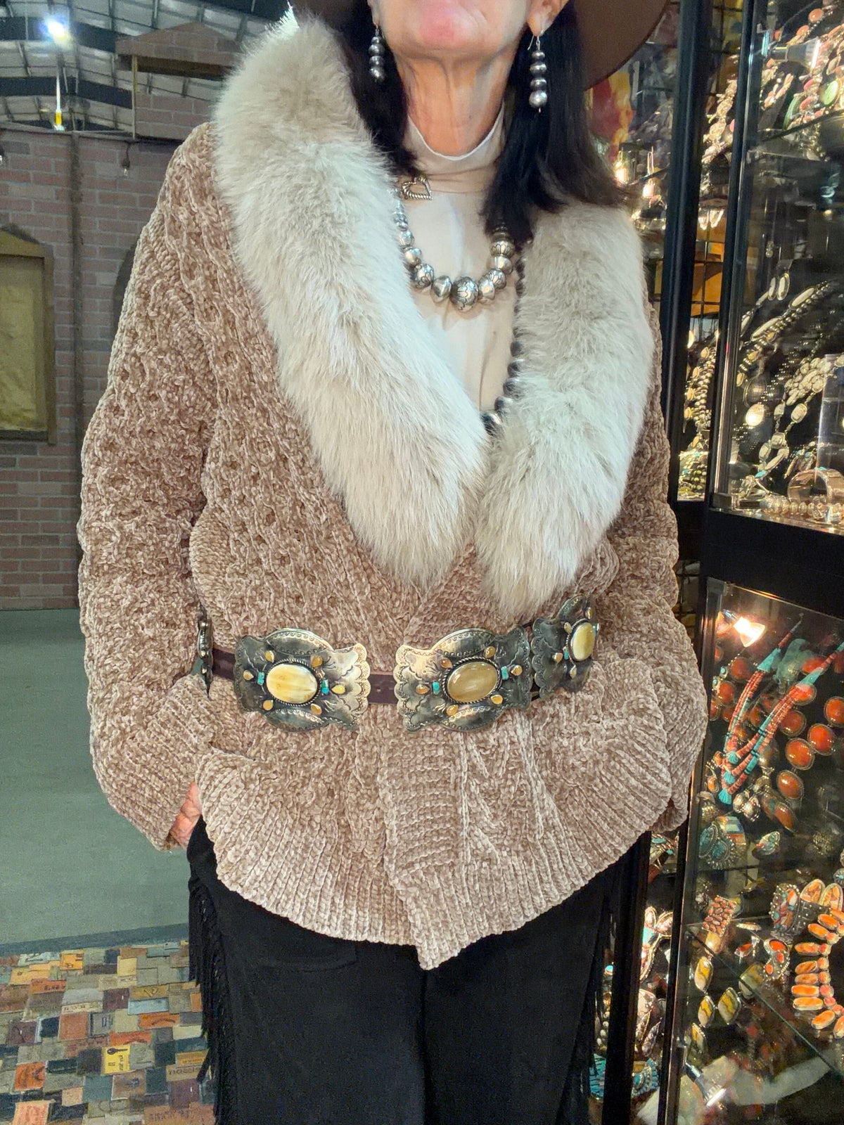 Knit Cardigan/Fox Collar - MK3833