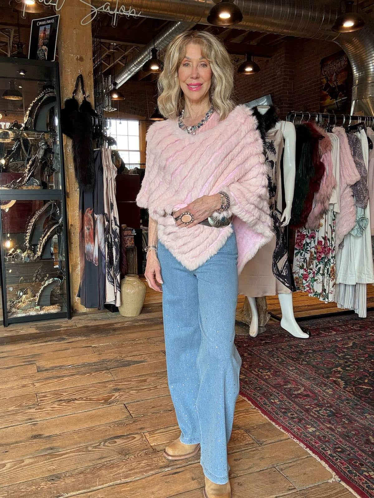 Knitted Rabbit Poncho - Pink - PONMK-PK