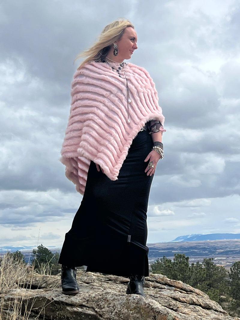 Knitted Rabbit Poncho - Pink - PONMK-PK