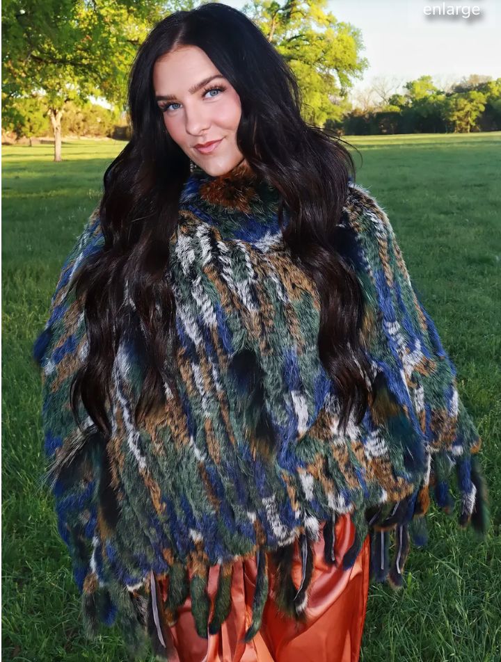 Knitted Rabbit/Fox Poncho - Multi - MK325/5