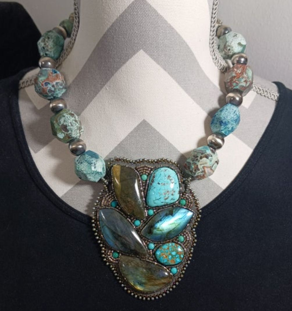 Labradorite & Jasper Beaded Necklace - NSZ210