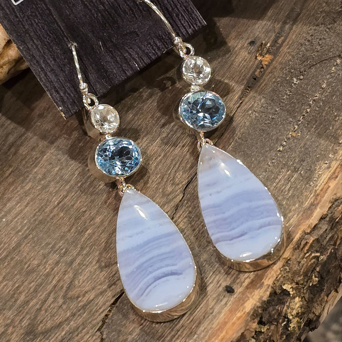 Lace Agate & Blue Topaz Crystal Earrings - EIG11