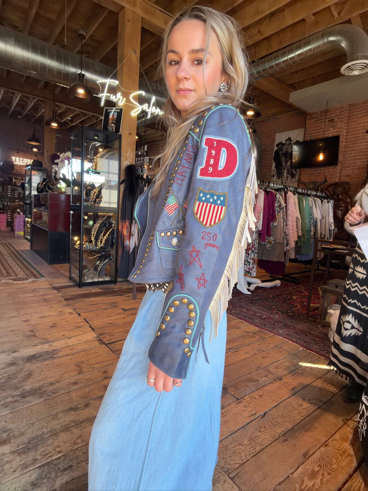 Lady Liberty Biker Jacket - Indigo - Double D Ranch - C3514N