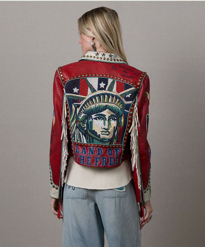Lady Liberty Hot Rod Red Biker Jacket - Double D Ranch - C3514H