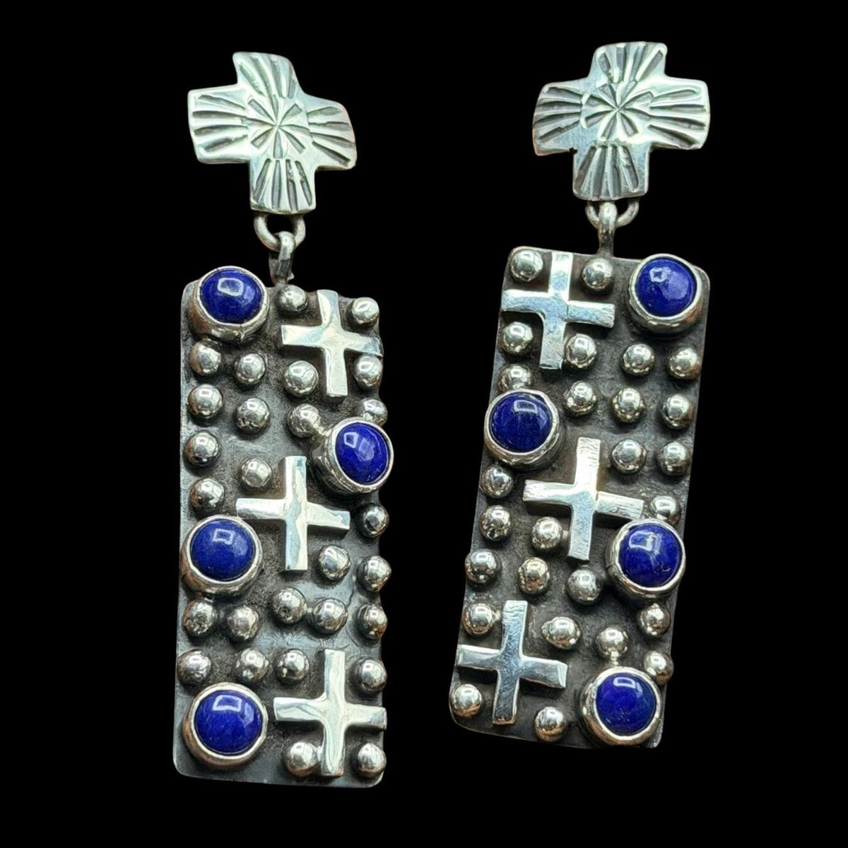 Lapis Cross & Dot Earrings - EPD17