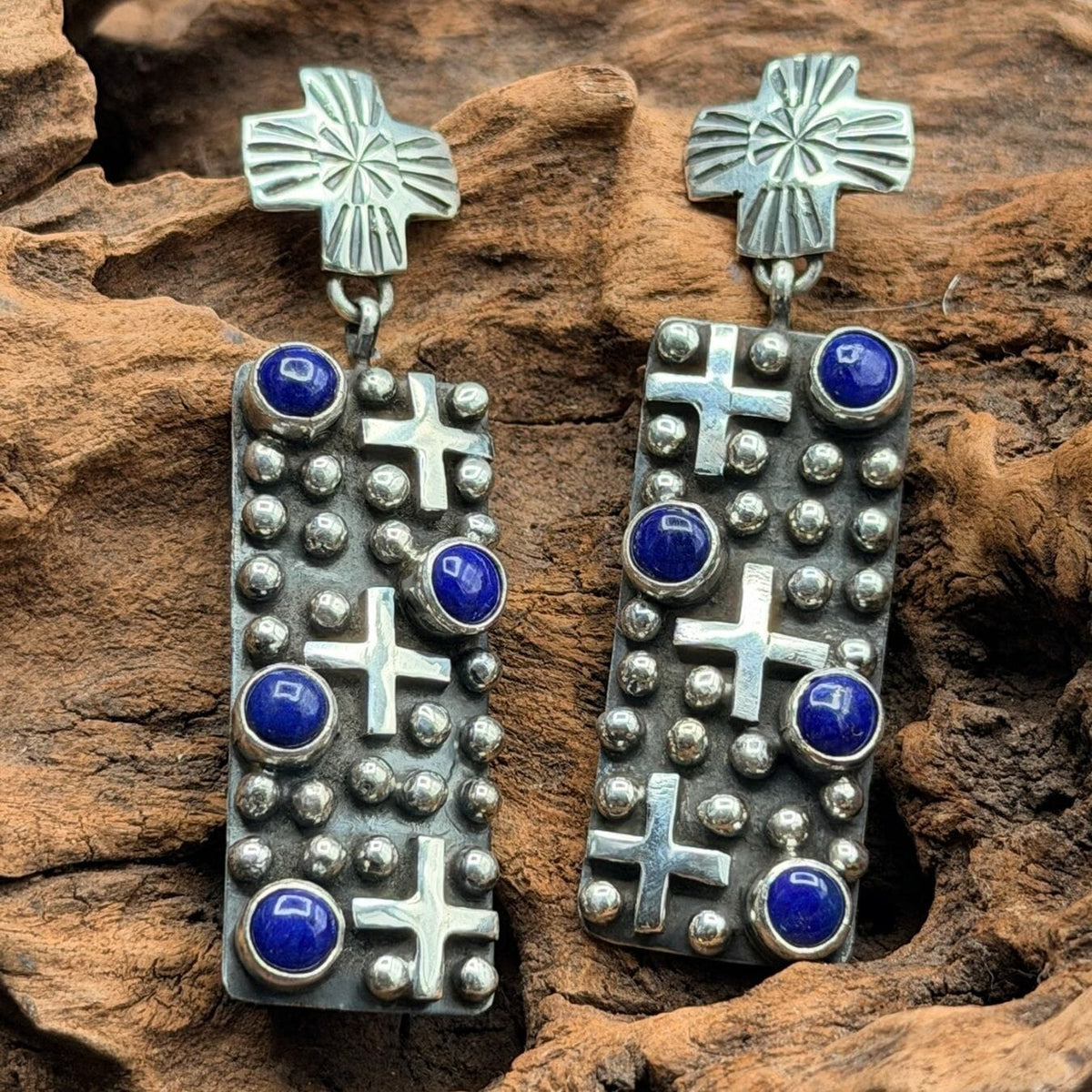 Lapis Cross & Dot Earrings - EPD17