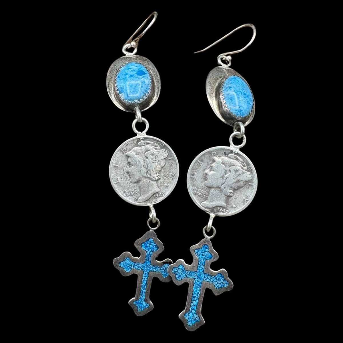Lapis Inlay Cross Earrings - EVO4