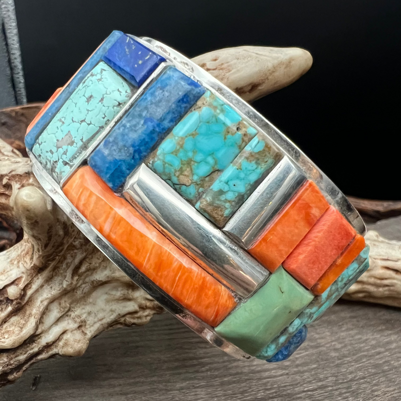 Lapis, Spiny Oyster, Turquoise Inlay Cuff - CAZ62
