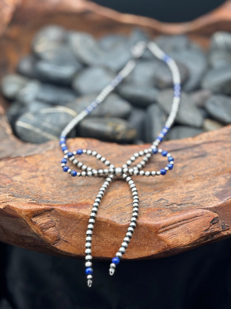 Lapis & Sterling Silver Bead Bow Necklace 18" - NSW81
