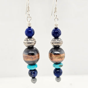 Lapis / Turquoise / Copper & Sterling Silver Stacked Earrings - ESZ160