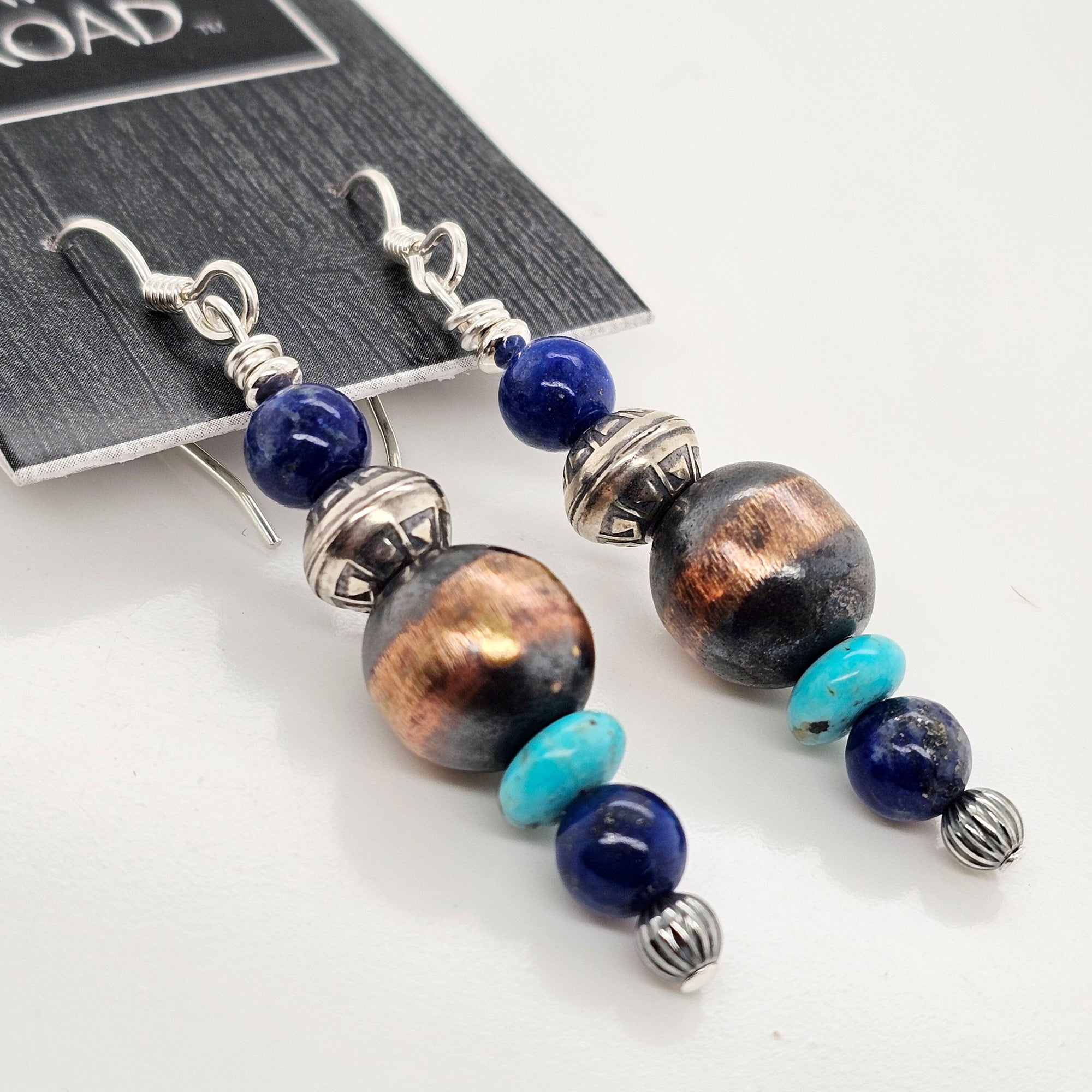 Lapis / Turquoise / Copper & Sterling Silver Stacked Earrings - ESZ160