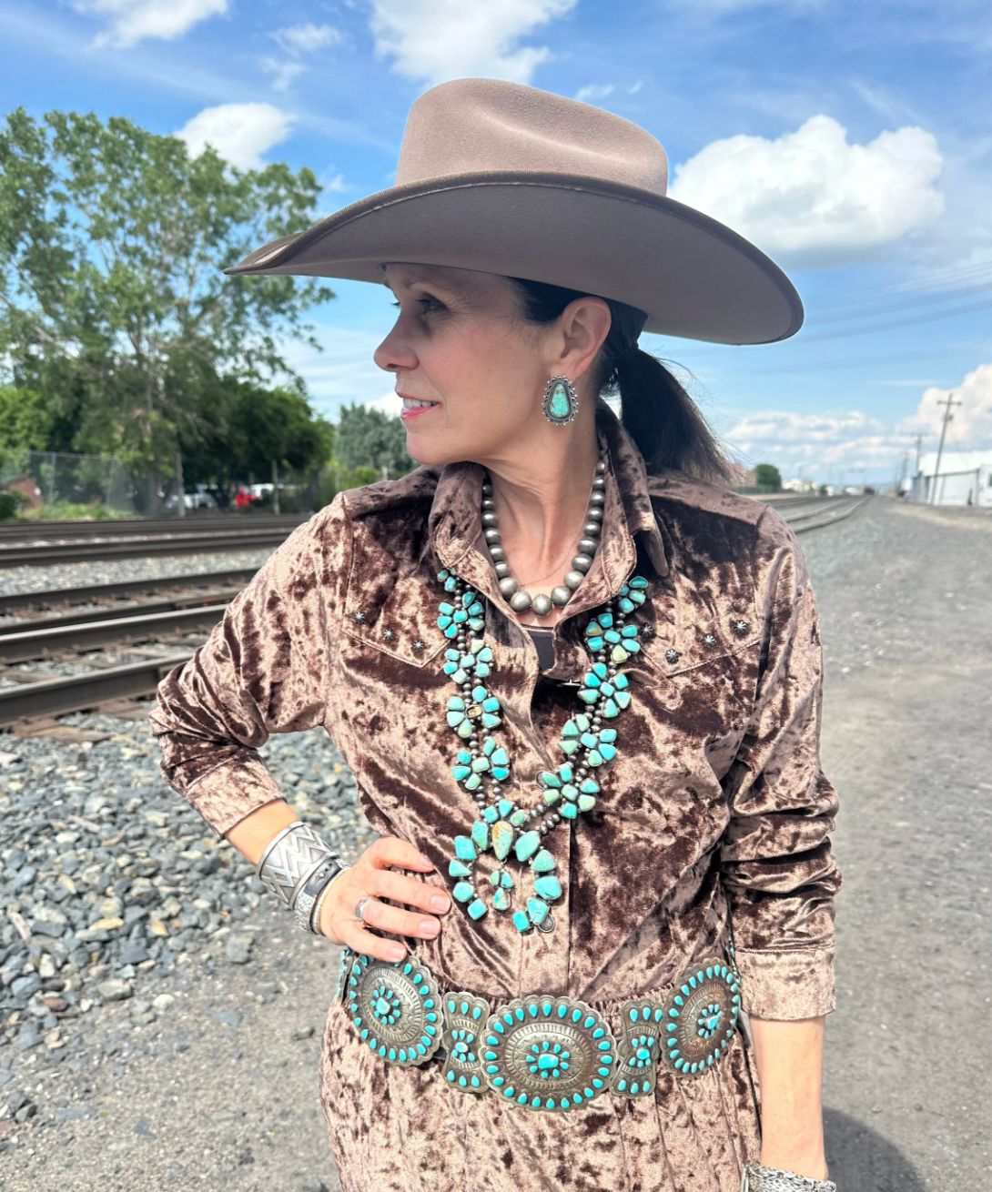 Large Turquoise & Sterling Squash Blossom Necklace - SQSW4