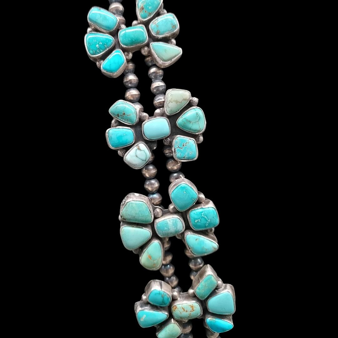 Large Turquoise & Sterling Squash Blossom Necklace - SQSW4