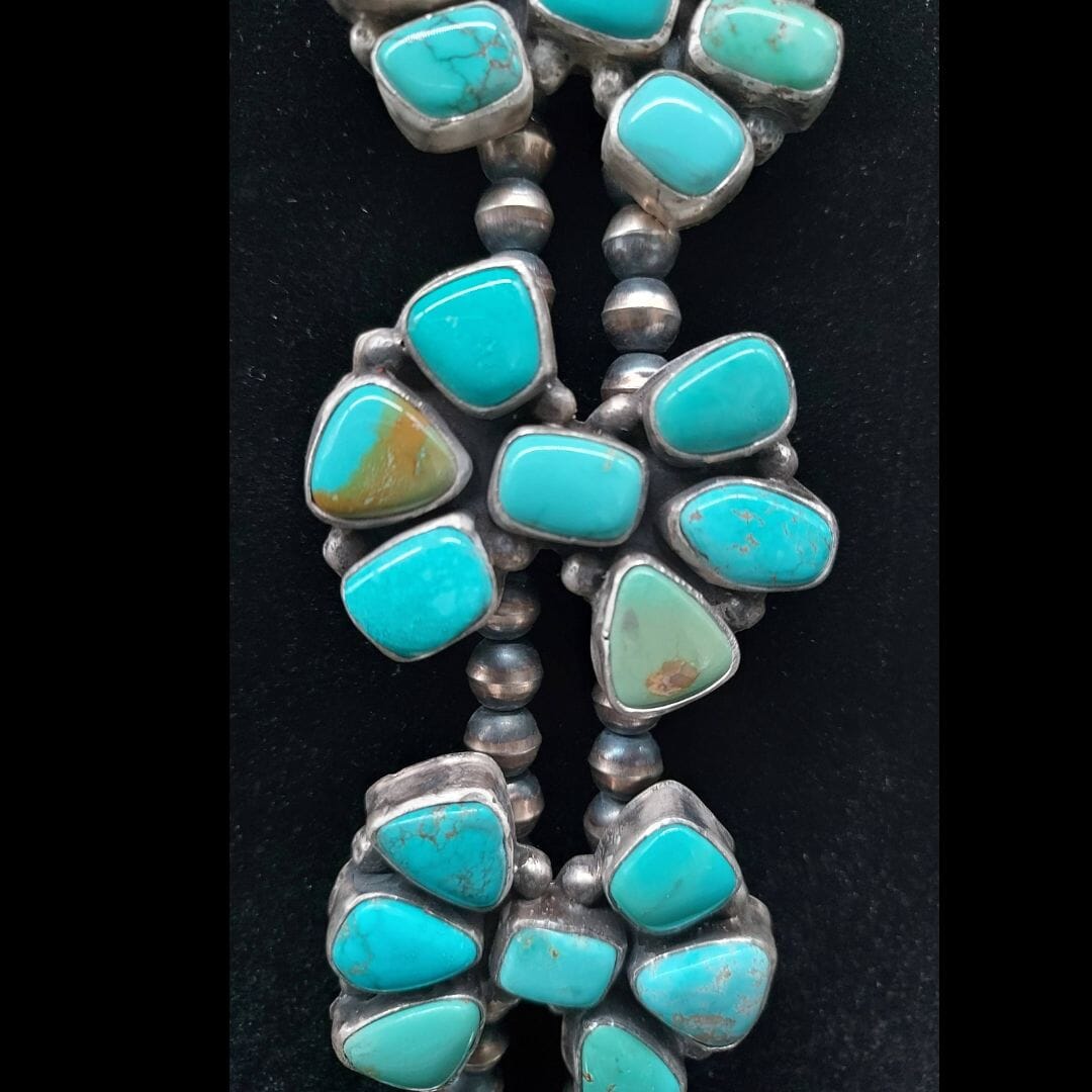 Large Turquoise & Sterling Squash Blossom Necklace - SQSW4