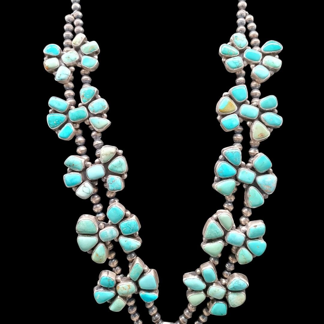 Large Turquoise & Sterling Squash Blossom Necklace - SQSW4